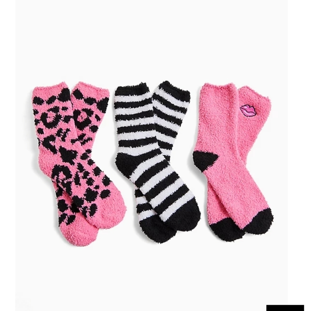 🆕 7-9 BETSEY JOHNSON / TORRID PINK & BLACK SOCKS PACK - PACK OF 3 - Picture 2 of 4